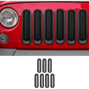 JeCar for Jeep JK Front Grill Inserts Mesh Grill Cover for Jeep Wrangler JK & Unlimited 2007-2015 (Matte Black)