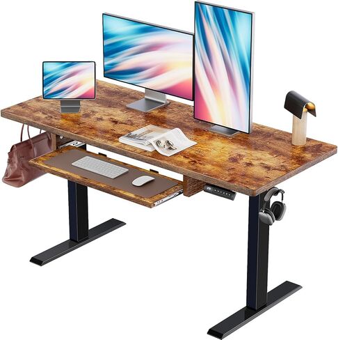 Marsail Electric Standing Desk with Ergonomic Keyboard Tray, Adjustable Desk with 27.5" to 46.7" Height Range, 4 Memory Presets, Smooth and Quiet Lifting, 48 x 24 inch Adjustable Height,TZESD14Rustic in Saudi Arabia