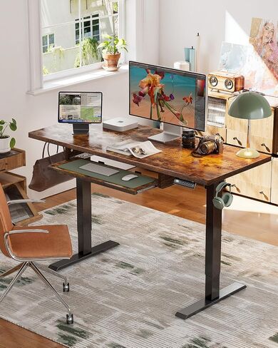 Marsail Electric Standing Desk with Ergonomic Keyboard Tray, Adjustable Desk with 27.5" to 46.7" Height Range, 4 Memory Presets, Smooth and Quiet Lifting, 48 x 24 inch Adjustable Height,TZESD14Rustic in Saudi Arabia