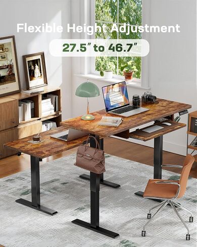 Marsail Electric Standing Desk with Ergonomic Keyboard Tray, Adjustable Desk with 27.5" to 46.7" Height Range, 4 Memory Presets, Smooth and Quiet Lifting, 48 x 24 inch Adjustable Height,TZESD14Rustic in Saudi Arabia