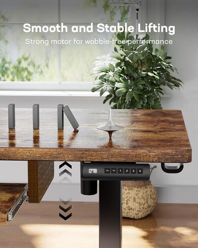 Marsail Electric Standing Desk with Ergonomic Keyboard Tray, Adjustable Desk with 27.5" to 46.7" Height Range, 4 Memory Presets, Smooth and Quiet Lifting, 48 x 24 inch Adjustable Height,TZESD14Rustic in Saudi Arabia