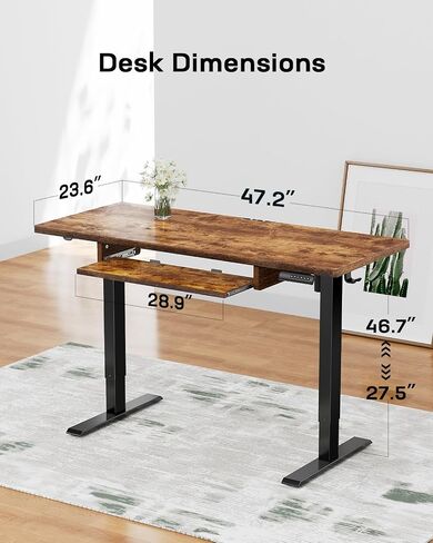 Marsail Electric Standing Desk with Ergonomic Keyboard Tray, Adjustable Desk with 27.5" to 46.7" Height Range, 4 Memory Presets, Smooth and Quiet Lifting, 48 x 24 inch Adjustable Height,TZESD14Rustic in Saudi Arabia