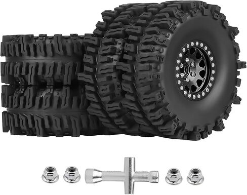 Metal 1.9 Beadlock Wheels & Tires 1/10 RC Rock Crawler Mud Tires for Traxxas TRX4 Bronco Defender Axial SCX10 II III Redcat Gen 8 RC4WD Trail Finder 2 (4-Pack) (Color C) in Saudi Arabia