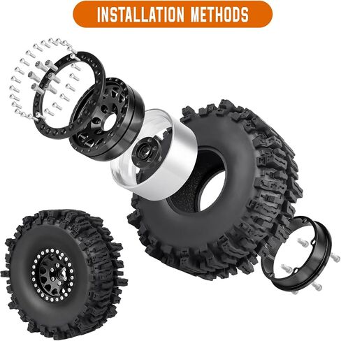 Metal 1.9 Beadlock Wheels & Tires 1/10 RC Rock Crawler Mud Tires for Traxxas TRX4 Bronco Defender Axial SCX10 II III Redcat Gen 8 RC4WD Trail Finder 2 (4-Pack) (Color C) in Saudi Arabia