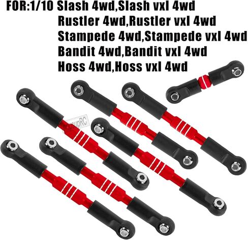 RC ترقيات جزء شدادات قابلة للتعديل وصلات كامبر وصلة إصبع القدم لـ 1/10 Slash/Rustler/Stampede/Bandit VXL 4WD 4X4. مجموعة الوصلات الأمامية والخلفية من سبيكة، أحمر in Saudi Arabia