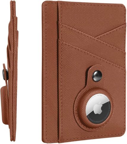 Minimalist Wallet with AirTag Holder Credit Card Holder Slim Wallet for Men, Leather Front Pocket Wallet Compact Small Card Holder Travel Thin Card Case ID Window RFID Blocking Card Organizer in Saudi Arabia