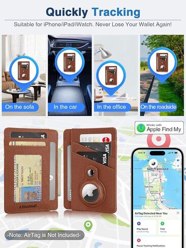 Minimalist Wallet with AirTag Holder Credit Card Holder Slim Wallet for Men, Leather Front Pocket Wallet Compact Small Card Holder Travel Thin Card Case ID Window RFID Blocking Card Organizer in Saudi Arabia