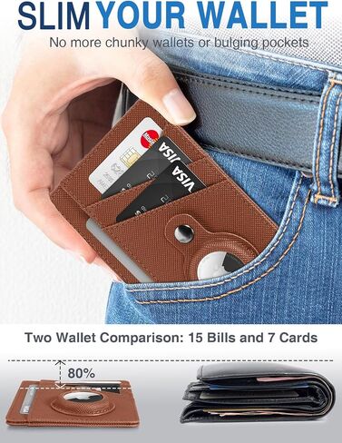 Minimalist Wallet with AirTag Holder Credit Card Holder Slim Wallet for Men, Leather Front Pocket Wallet Compact Small Card Holder Travel Thin Card Case ID Window RFID Blocking Card Organizer in Saudi Arabia