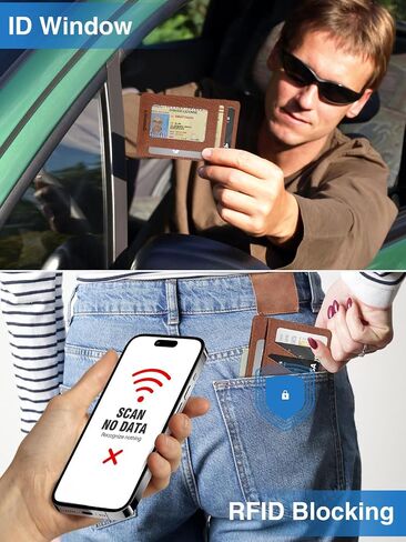 Minimalist Wallet with AirTag Holder Credit Card Holder Slim Wallet for Men, Leather Front Pocket Wallet Compact Small Card Holder Travel Thin Card Case ID Window RFID Blocking Card Organizer in Saudi Arabia