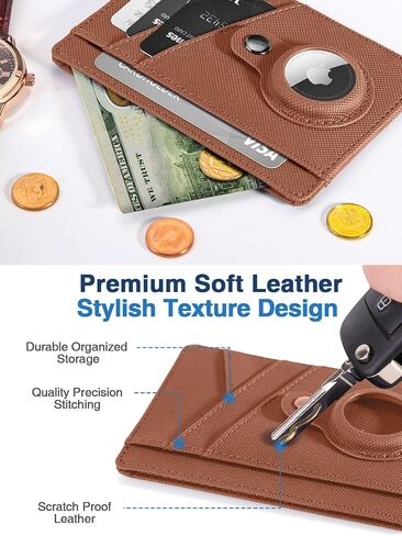 Minimalist Wallet with AirTag Holder Credit Card Holder Slim Wallet for Men, Leather Front Pocket Wallet Compact Small Card Holder Travel Thin Card Case ID Window RFID Blocking Card Organizer in Saudi Arabia