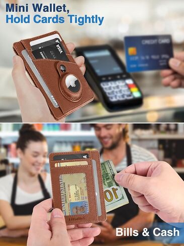 Minimalist Wallet with AirTag Holder Credit Card Holder Slim Wallet for Men, Leather Front Pocket Wallet Compact Small Card Holder Travel Thin Card Case ID Window RFID Blocking Card Organizer in Saudi Arabia