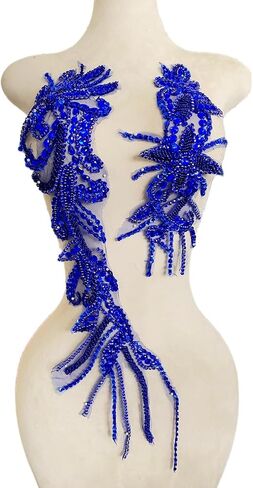 Pure Handmade Beaded Crystal Patches Bodice Lace DIY Applique Patches Accessory for Dress Clothes 2PCS/Set 24.4X5.9inches (Black) in Kuwait