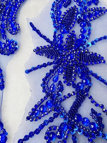 Pure Handmade Beaded Crystal Patches Bodice Lace DIY Applique Patches Accessory for Dress Clothes 2PCS/Set 24.4X5.9inches (Black) in Kuwait