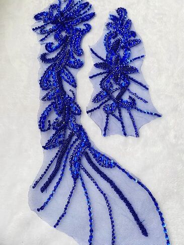 Pure Handmade Beaded Crystal Patches Bodice Lace DIY Applique Patches Accessory for Dress Clothes 2PCS/Set 24.4X5.9inches (Black) in Kuwait