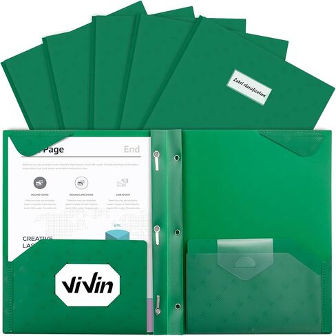 ViVin Plastic Folders with Pockets, 6 Pack Sturdy 3 Prong Folders with Labels and Interior Pocket, 2 Pocket Poly Folders, Letter Size, Portfolio for School, Office, and Home (Black) in Kuwait