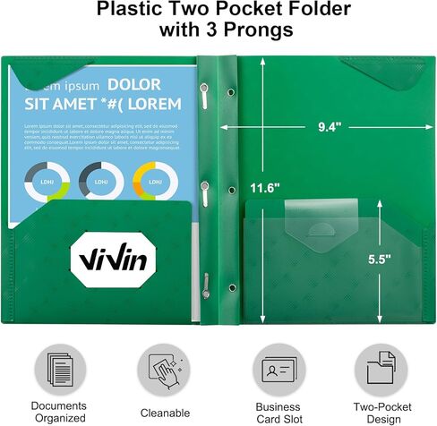ViVin Plastic Folders with Pockets, 6 Pack Sturdy 3 Prong Folders with Labels and Interior Pocket, 2 Pocket Poly Folders, Letter Size, Portfolio for School, Office, and Home (Black) in Kuwait