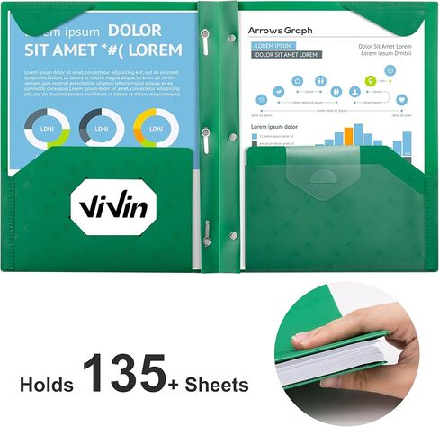 ViVin Plastic Folders with Pockets, 6 Pack Sturdy 3 Prong Folders with Labels and Interior Pocket, 2 Pocket Poly Folders, Letter Size, Portfolio for School, Office, and Home (Black) in Kuwait