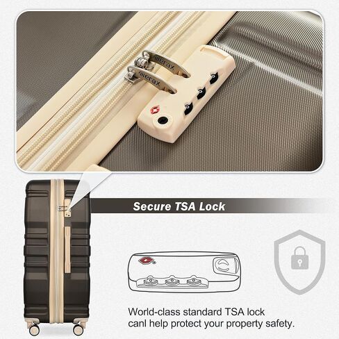 Merax TSA 3pc ABS مجموعات الأمتعة الصلبة وحقيبة عجلة دوارة قابلة للتوسيع، أسود + بني، 20/24/28 بوصة in Kuwait