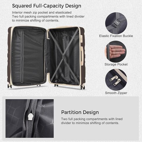 Merax TSA 3pc ABS مجموعات الأمتعة الصلبة وحقيبة عجلة دوارة قابلة للتوسيع، أسود + بني، 20/24/28 بوصة in Kuwait