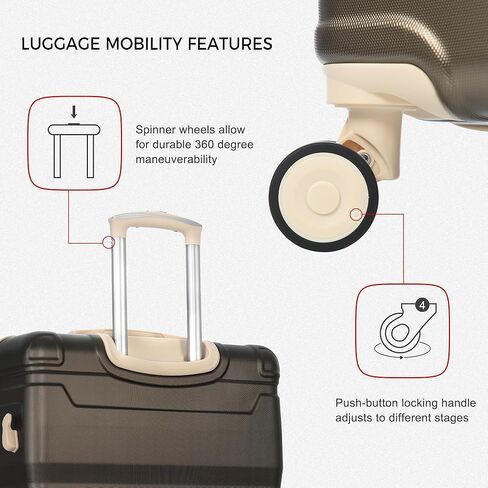 Merax TSA 3pc ABS مجموعات الأمتعة الصلبة وحقيبة عجلة دوارة قابلة للتوسيع، أسود + بني، 20/24/28 بوصة in Kuwait