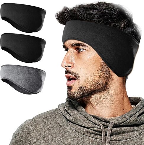 عصابة رأس لتدفئة الأذن من الصوف الشتوي للرجال والنساء والأطفال والجري وركوب الدراجات، 3 قطع، 2 أسود-رمادي in Kuwait