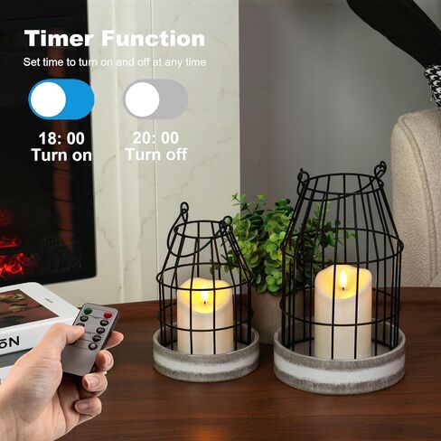 Homemory Rustic Farmhouse Lantern Decor with Flameless Candle & Remote Timer, 2PCS Metal Candle Holder Home Decorations for Fireplace Mantle Kitchen Dining Table Living Room in Kuwait
