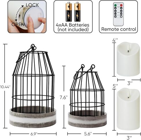 Homemory Rustic Farmhouse Lantern Decor with Flameless Candle & Remote Timer, 2PCS Metal Candle Holder Home Decorations for Fireplace Mantle Kitchen Dining Table Living Room in Kuwait