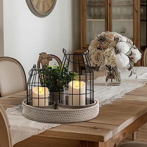 Homemory Rustic Farmhouse Lantern Decor with Flameless Candle & Remote Timer, 2PCS Metal Candle Holder Home Decorations for Fireplace Mantle Kitchen Dining Table Living Room in Kuwait