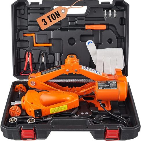 VEVOR Electric Car Jack, 3 Tons /6600 lbs Scissor Jack with Electric Impact Wrench, 12V Car Jack with Double Saddles with Remote Control, Portable Car Jack Lifting for Sedan, SUV, Truck Tire Change in Saudi Arabia