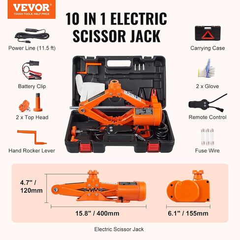 VEVOR Electric Car Jack, 3 Tons /6600 lbs Scissor Jack with Electric Impact Wrench, 12V Car Jack with Double Saddles with Remote Control, Portable Car Jack Lifting for Sedan, SUV, Truck Tire Change in Saudi Arabia
