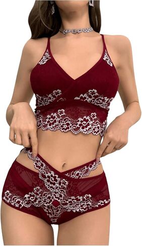 Milumia Women's 2 Piece Pajama Floral Lace See Through Bra and Panty Lingerie Set Nightwear in Saudi Arabia