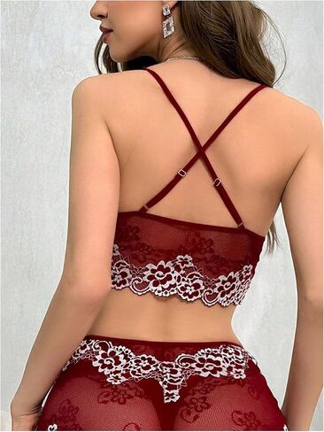 Milumia Women's 2 Piece Pajama Floral Lace See Through Bra and Panty Lingerie Set Nightwear in Saudi Arabia