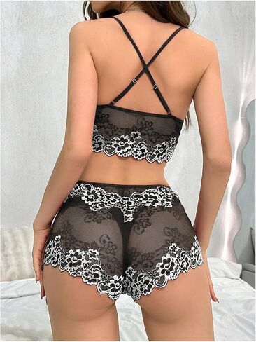 Milumia Women's 2 Piece Pajama Floral Lace See Through Bra and Panty Lingerie Set Nightwear in Saudi Arabia
