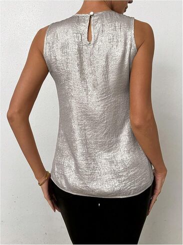 SOLY HUX Women's Metallic Tank Top Round Neck Sleeveless Casual Summer Tops in Saudi Arabia