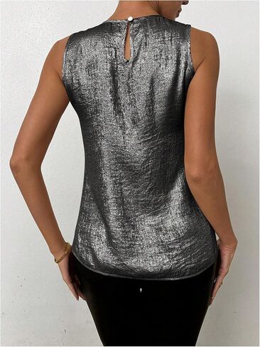 SOLY HUX Women's Metallic Tank Top Round Neck Sleeveless Casual Summer Tops in Saudi Arabia