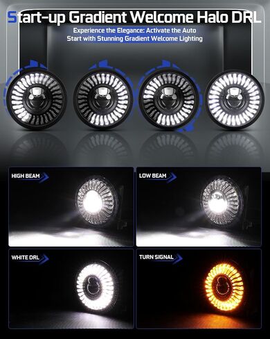 5.75" LED Motorcycle Headlight Anti-glare, 5 3/4 inch Round Light with Projector Hi-Lo Beam/Amber White DRL/Start-up Gradient Welcome Halo (1PC) in Saudi Arabia
