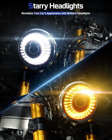 5.75" LED Motorcycle Headlight Anti-glare, 5 3/4 inch Round Light with Projector Hi-Lo Beam/Amber White DRL/Start-up Gradient Welcome Halo (1PC) in Saudi Arabia