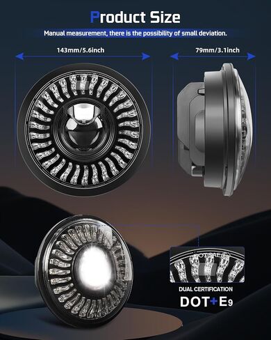 5.75" LED Motorcycle Headlight Anti-glare, 5 3/4 inch Round Light with Projector Hi-Lo Beam/Amber White DRL/Start-up Gradient Welcome Halo (1PC) in Saudi Arabia