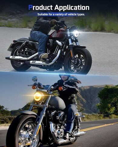 5.75" LED Motorcycle Headlight Anti-glare, 5 3/4 inch Round Light with Projector Hi-Lo Beam/Amber White DRL/Start-up Gradient Welcome Halo (1PC) in Saudi Arabia