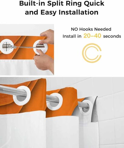 No Hook Abstract Ombre Shower Curtain with Snap in Liner, Orange White Gray Striped Shower Curtain for Bathroom Waterproof Modern Art Bath Curtain with See Through Mesh Top Window, 72" x 72" in Kuwait