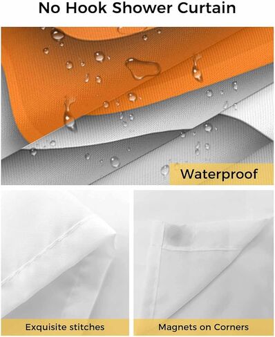 No Hook Abstract Ombre Shower Curtain with Snap in Liner, Orange White Gray Striped Shower Curtain for Bathroom Waterproof Modern Art Bath Curtain with See Through Mesh Top Window, 72" x 72" in Kuwait