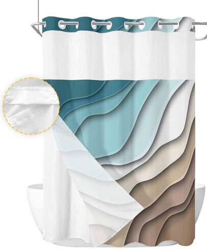 No Hook Abstract Ombre Shower Curtain with Snap in Liner, Orange White Gray Striped Shower Curtain for Bathroom Waterproof Modern Art Bath Curtain with See Through Mesh Top Window, 72" x 72" in Saudi Arabia