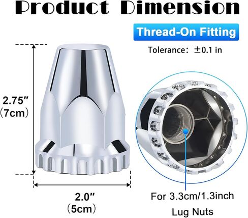 أغطية صواميل العروة مثبتة ببراغي لشبه الشاحنات، 33 مم × 2-7/8 بوصة كروم ABS أغطية مسامير بلاستيكية خيط على طقم أغطية صواميل العروة، 20 حزمة in Kuwait