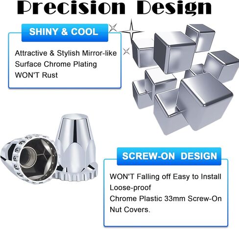 أغطية صواميل العروة مثبتة ببراغي لشبه الشاحنات، 33 مم × 2-7/8 بوصة كروم ABS أغطية مسامير بلاستيكية خيط على طقم أغطية صواميل العروة، 20 حزمة in Kuwait