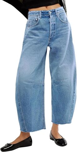 Barrel Jeans Women Casual Baggy Jeans for Women Trendy High Waisted Jeans for Women Straight Wide Leg Boyfriend Jeans in Kuwait