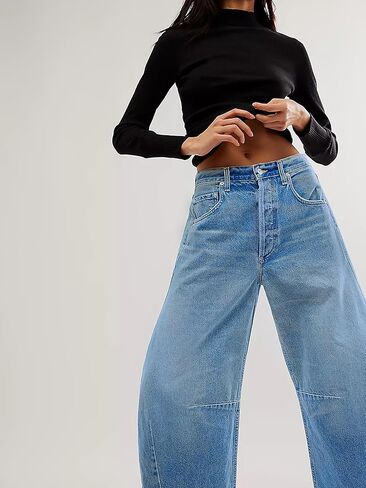 Barrel Jeans Women Casual Baggy Jeans for Women Trendy High Waisted Jeans for Women Straight Wide Leg Boyfriend Jeans in Kuwait