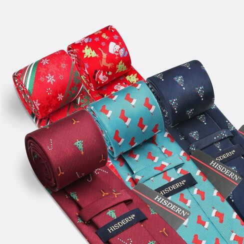 HISDERN Christmas Mens Ties Set 5PCS Holiday Festival Funny Tie and Pocket Square Set Vacation Xmas Gift Box Necktie Set in Saudi Arabia
