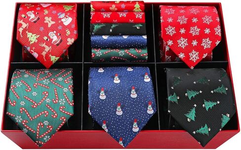 HISDERN Christmas Mens Ties Set 5PCS Holiday Festival Funny Tie and Pocket Square Set Vacation Xmas Gift Box Necktie Set in Kuwait