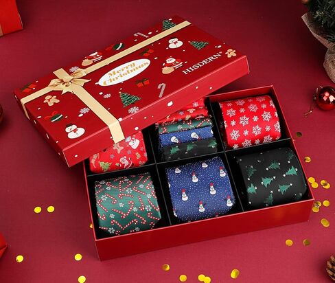 HISDERN Christmas Mens Ties Set 5PCS Holiday Festival Funny Tie and Pocket Square Set Vacation Xmas Gift Box Necktie Set in Kuwait