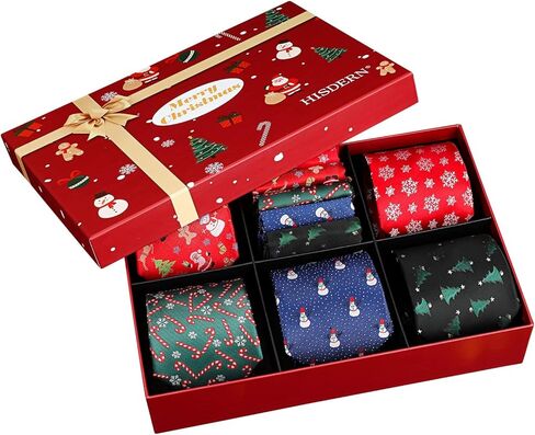 HISDERN Christmas Mens Ties Set 5PCS Holiday Festival Funny Tie and Pocket Square Set Vacation Xmas Gift Box Necktie Set in Kuwait